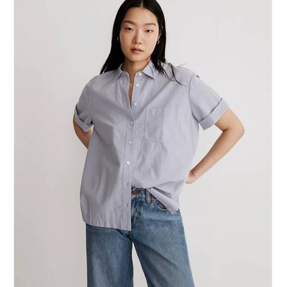 Madewell Signature Poplin Short sleeve button down shirt in Distant Peri XXS NWT - Picture 11 of 11